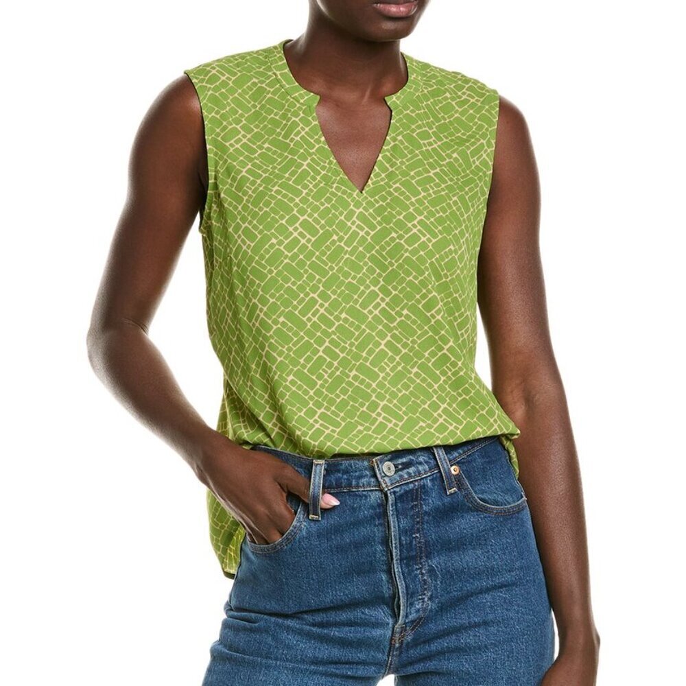 Cabi Cobblestone Top blouse shirt green tan brick sleeveless tan chiffon new XS
